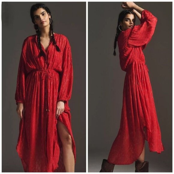 Anthropologie Dresses & Skirts - NWT Anthropologie Red Gold Shimmer Button Front Dress